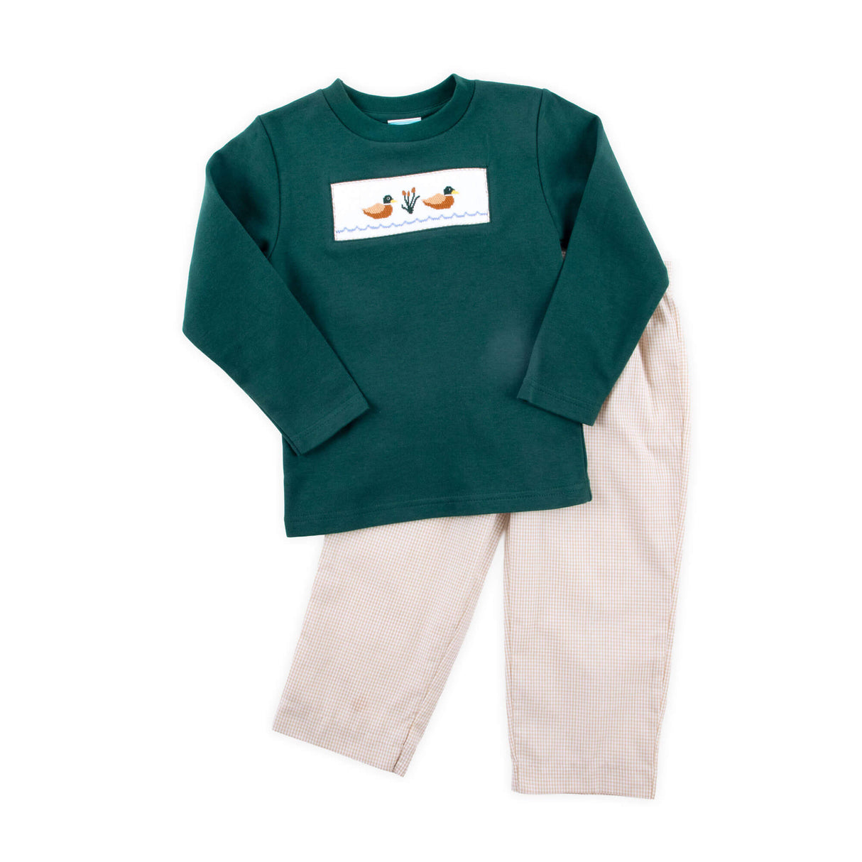 Mallard Smocked Tan Gingham Pant Set