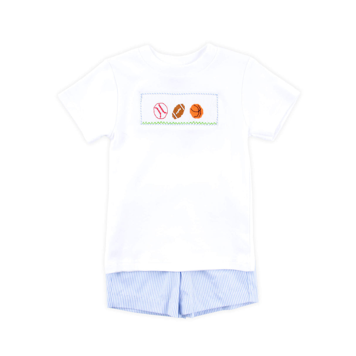 Sports Smocked Blue Stripe Short Set