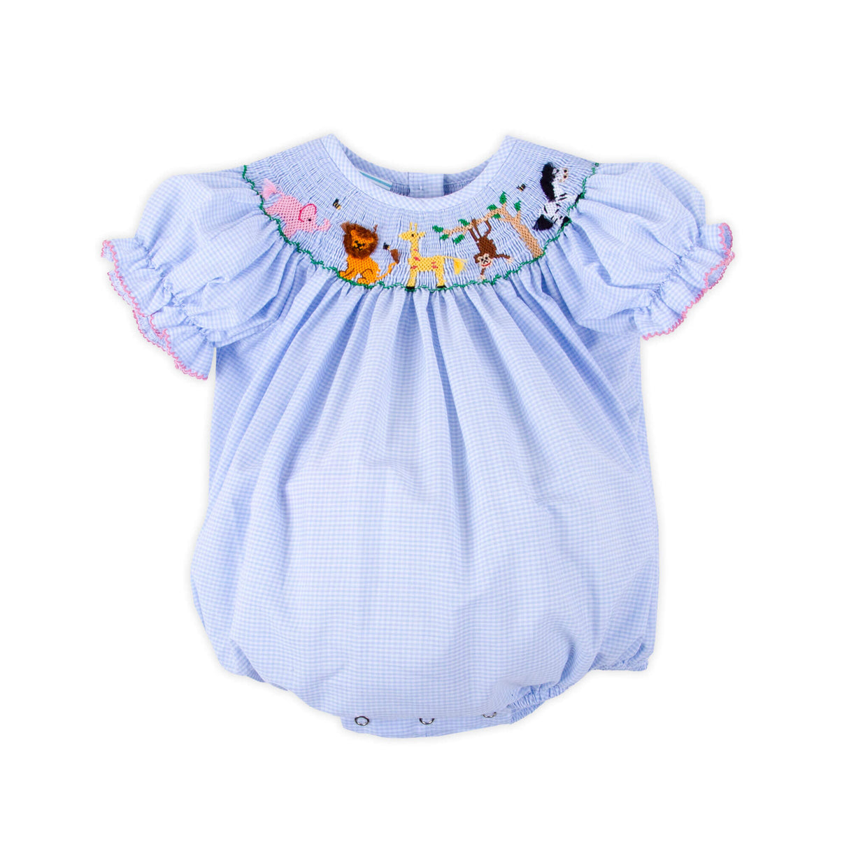 Animal Friends Blue Gingham Smocked Bubble