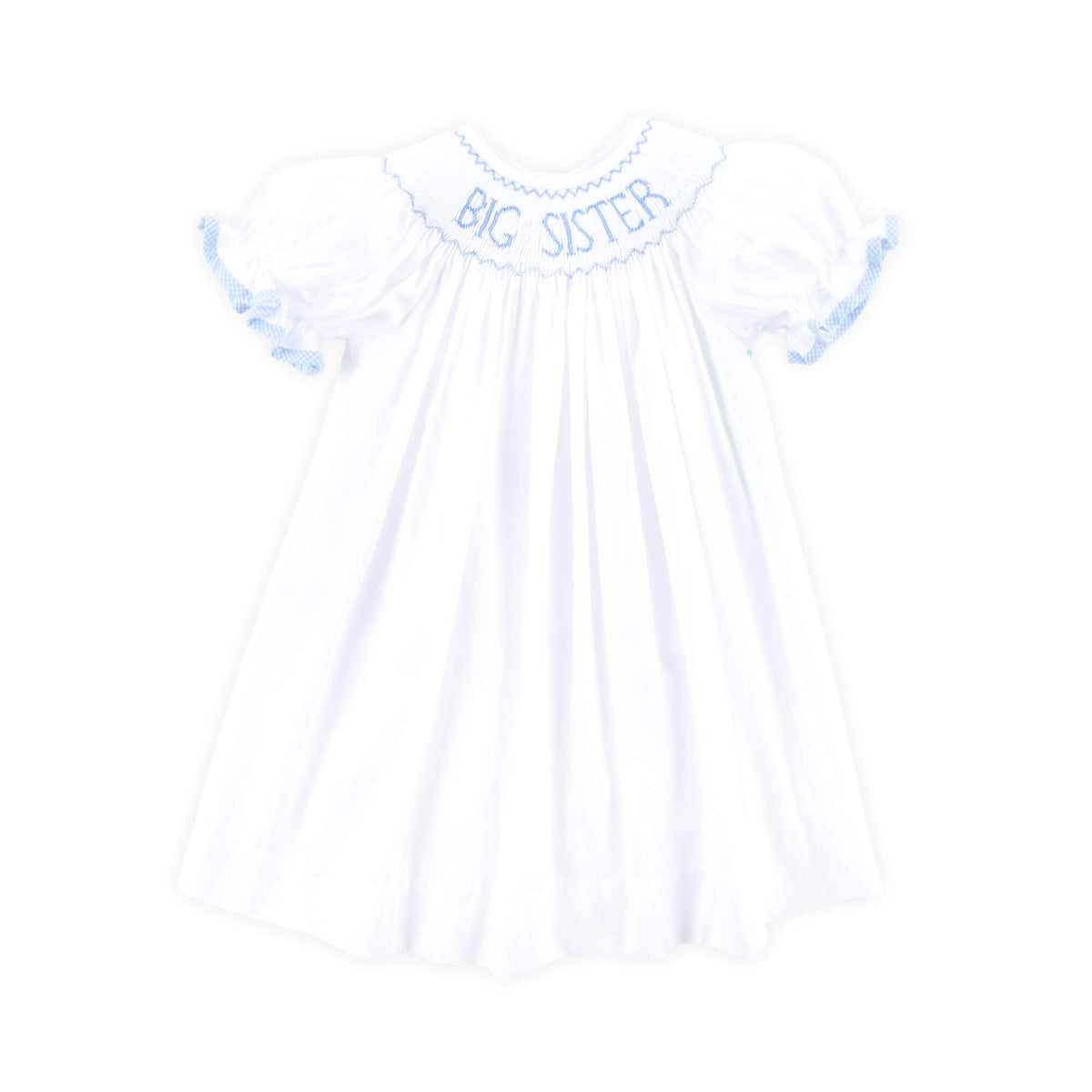 Big Sister Smocked Bishop Dress White with Blue by Southern Sunshine - Girls Dresses