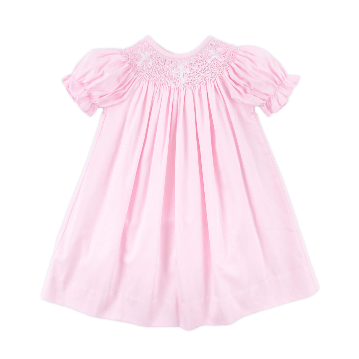 Cross Smocked Pink Pique Bishop Dress