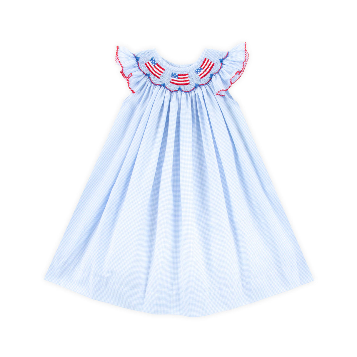 Light Blue Gingham Flag Smocked Dress