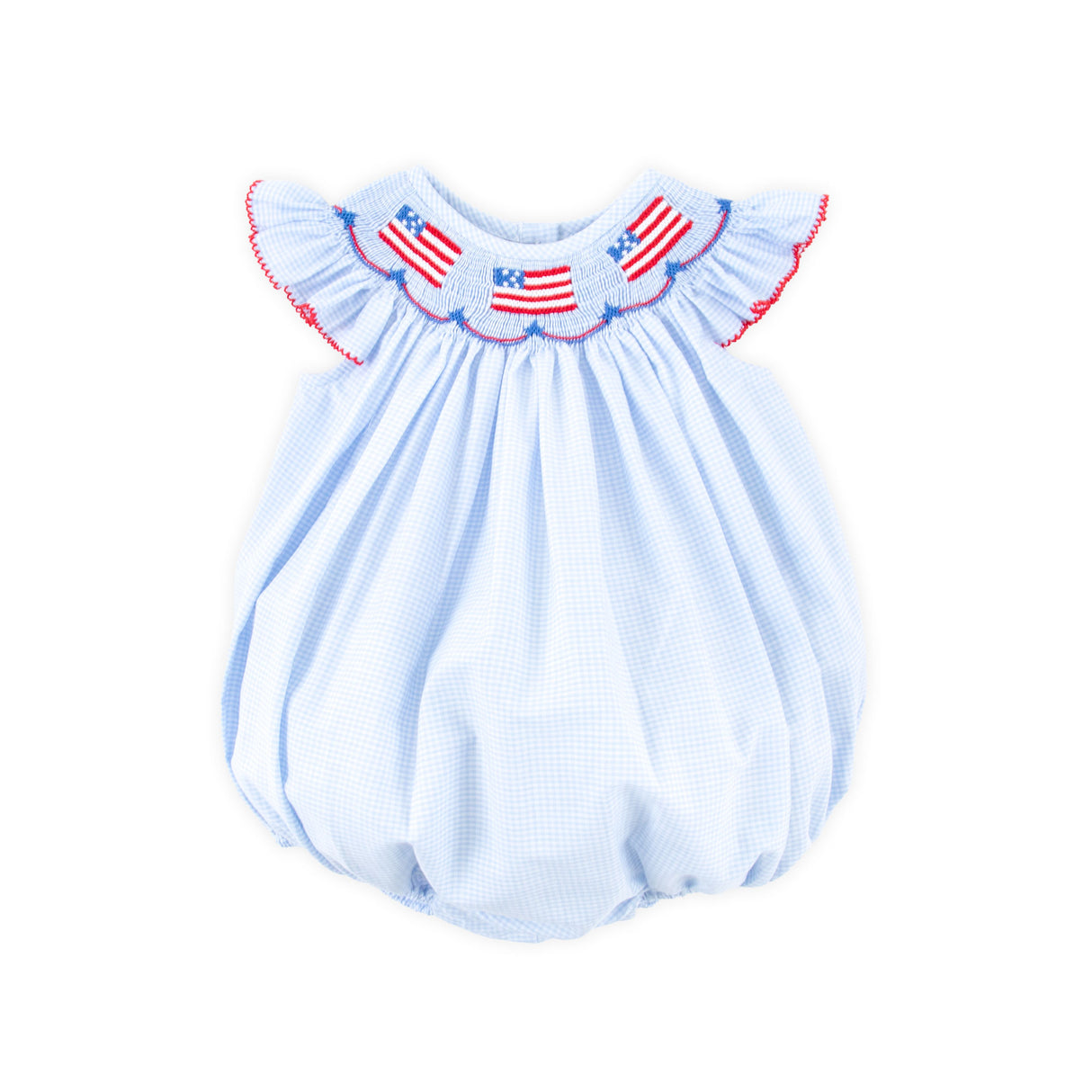 Light Blue Gingham Flag Smocked Bubble