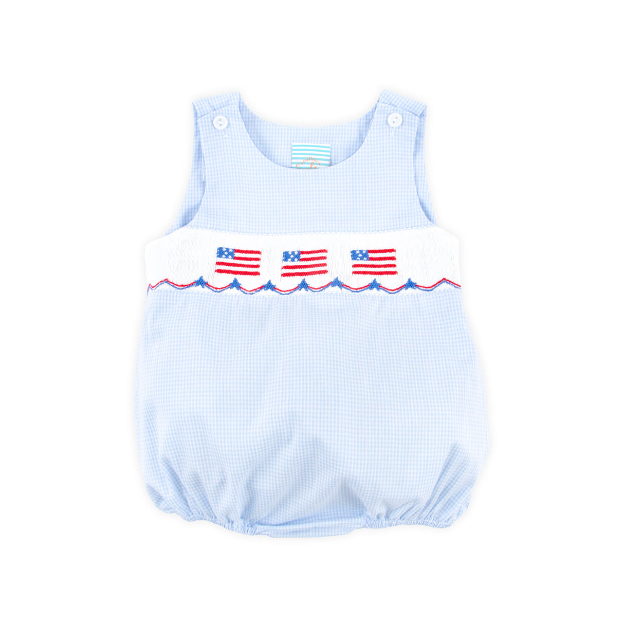 Light Blue Gingham Flag Smocked Sun Bubble