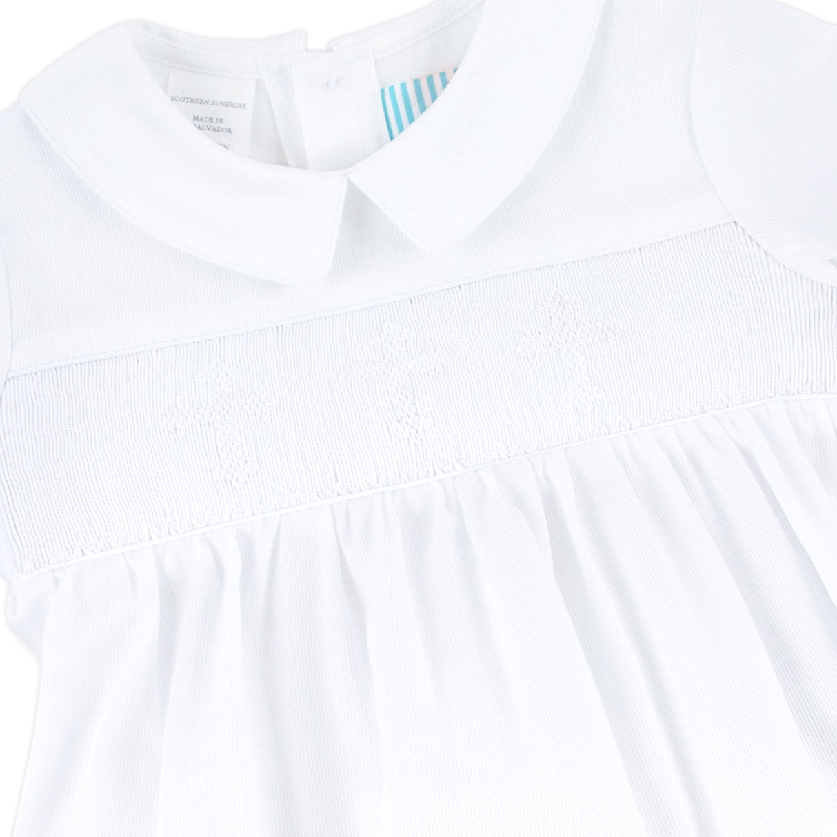 White Cross Smocked Collared Boy Bubble