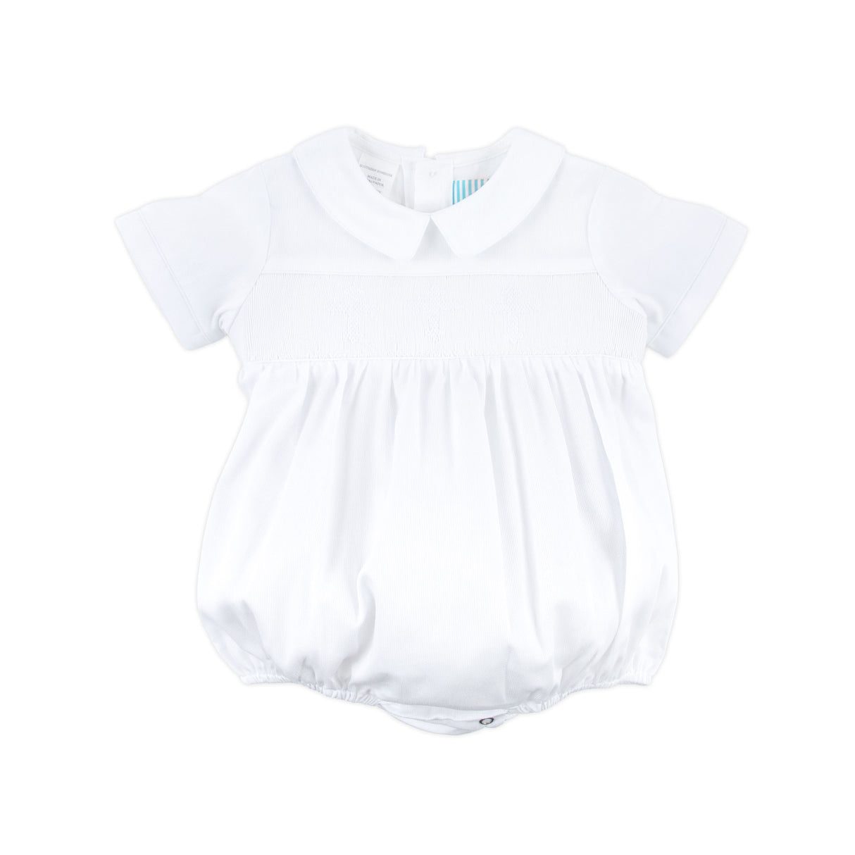 White Cross Smocked Collared Boy Bubble