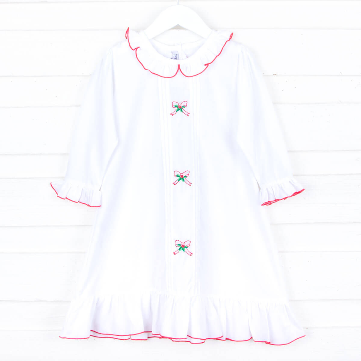 Embroidered Christmas Holly Bow Nightgown
