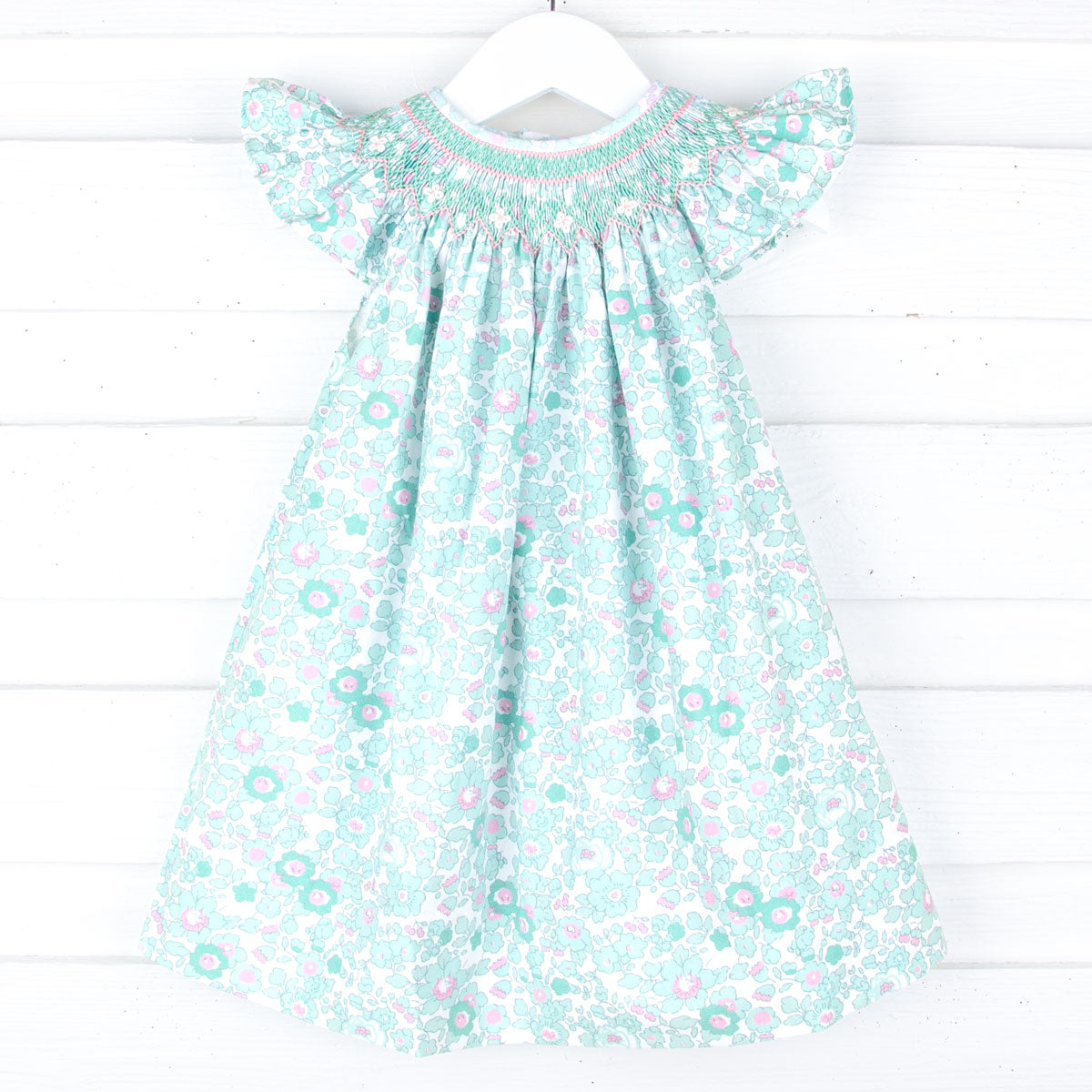 Marie Turquoise Flower Print Smocked Dress