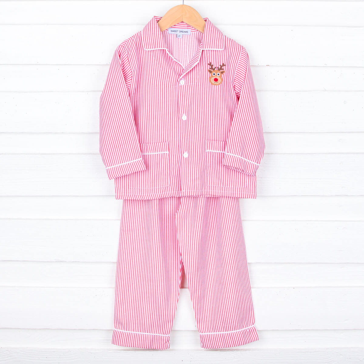 Rudolph Embroidered Red Stripe Pajamas