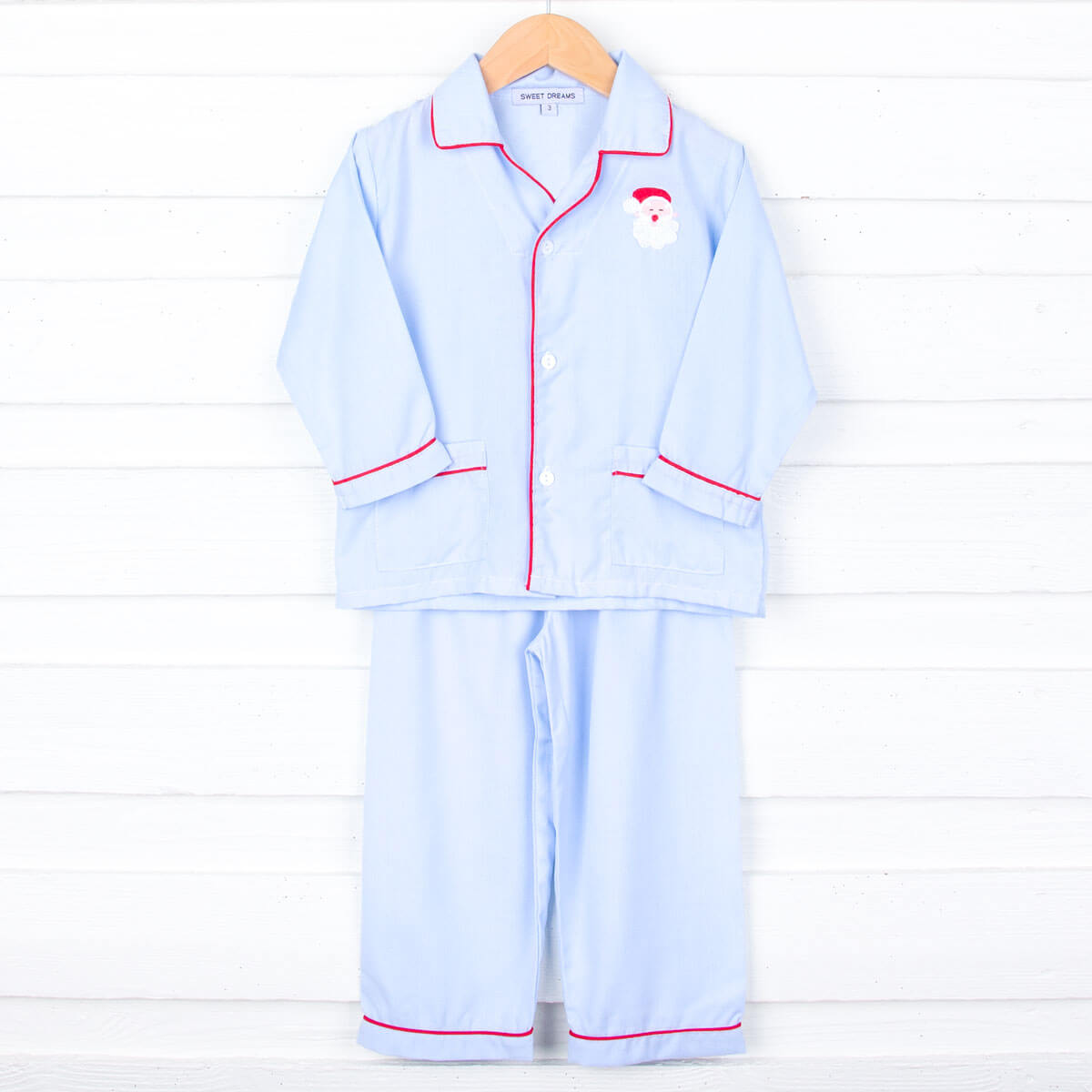 Santa Embroidered Classic Blue Pajamas
