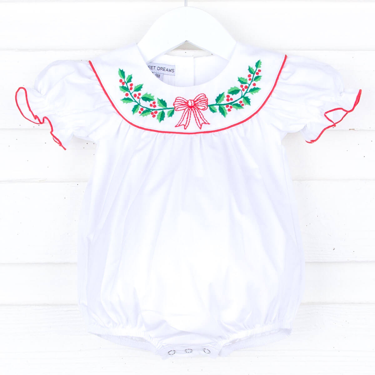 Embroidered Christmas Holly Bow Bubble