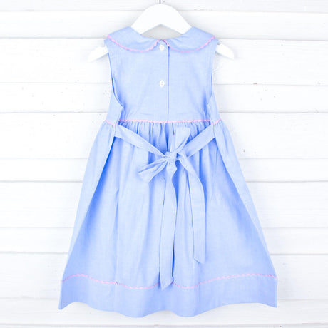 Chambray Embroidered Flower Basket Dress