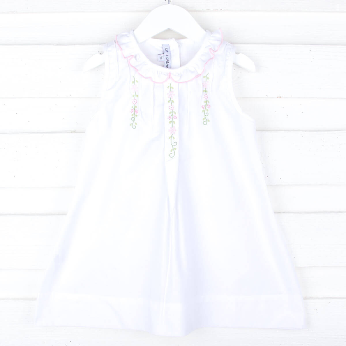 Embroidered Flower Vine White Dress