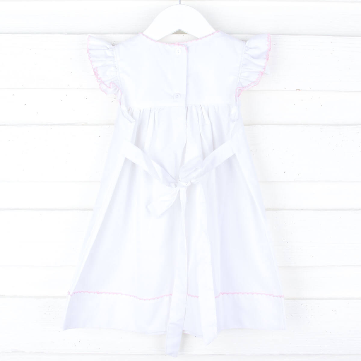 Pink Picot Trim White dress