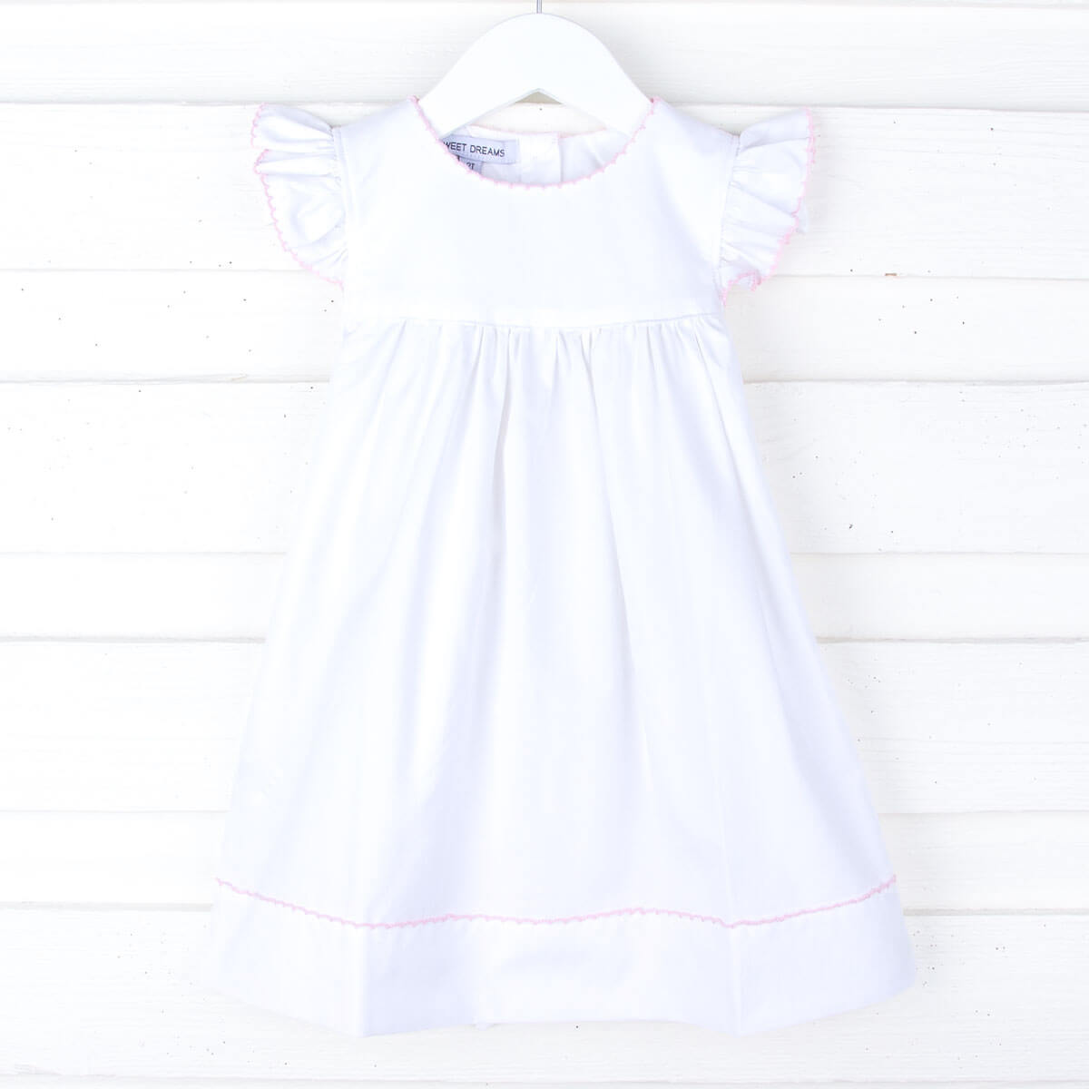 Pink Picot Trim White dress