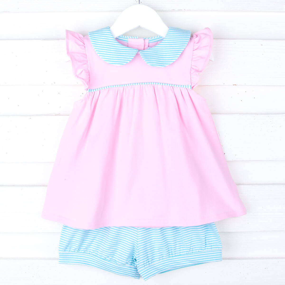 Genevieve Mint Stripe & Pink Knit Short Set