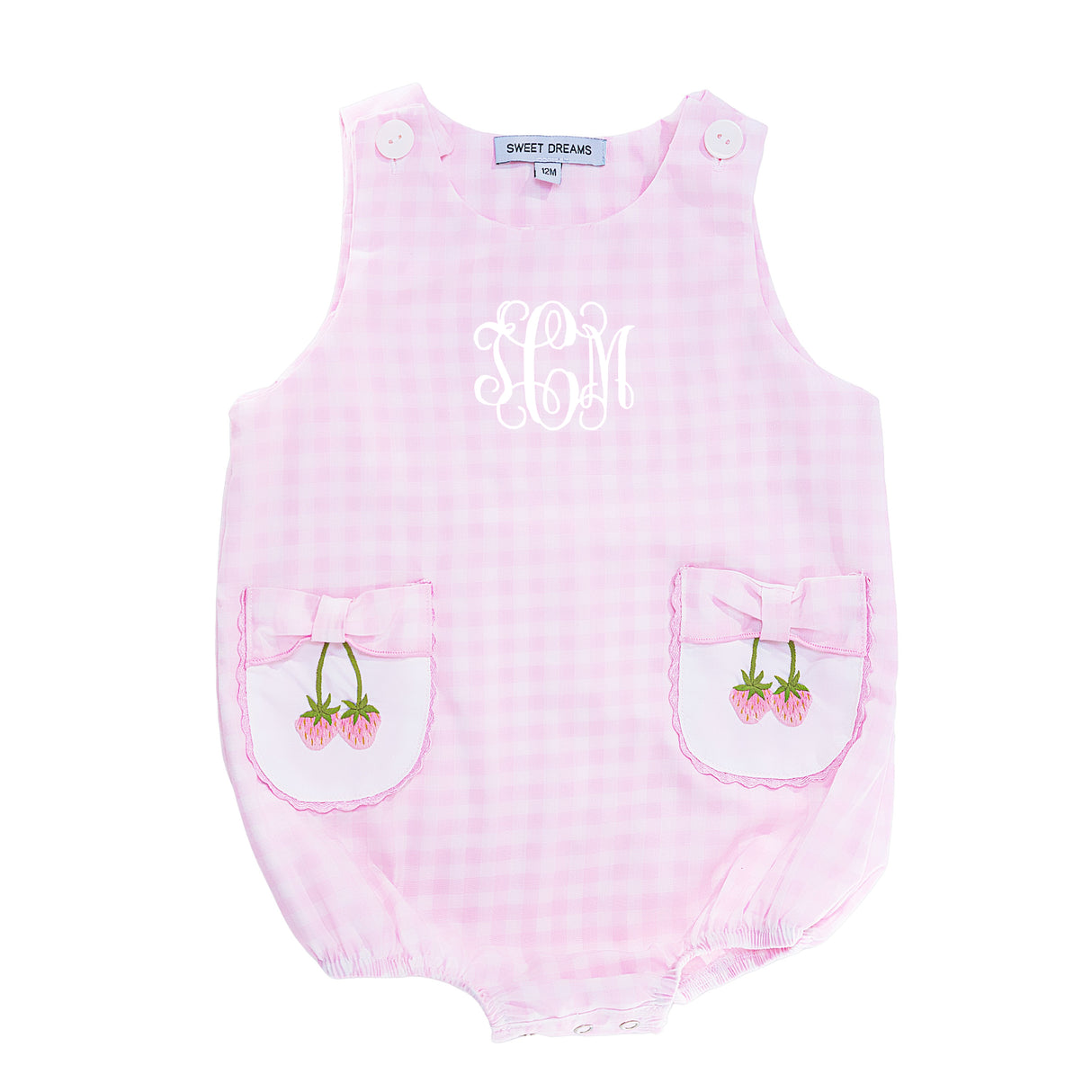 Bow Pocket Embroidered Strawberry Bubble