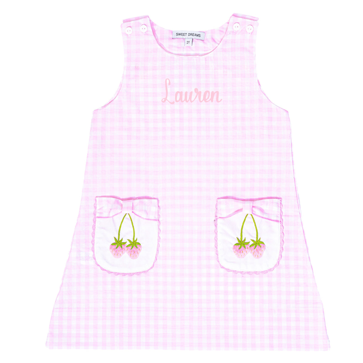 Bow Pocket Embroidered Strawberry Dress