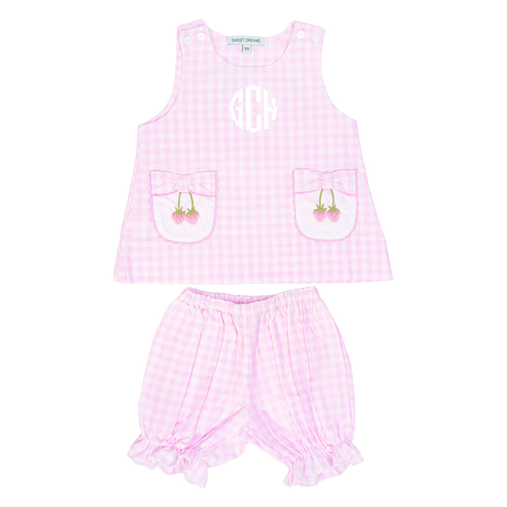 Bow Pocket Embroidered Strawberry Bloomer Set