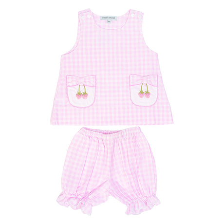 Bow Pocket Embroidered Strawberry Bloomer Set