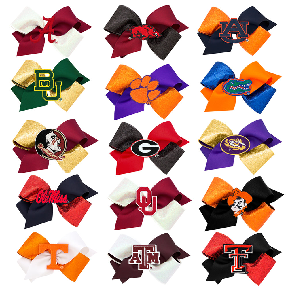 Two-Tone Glitz and Grosgrain Collegiate Bow