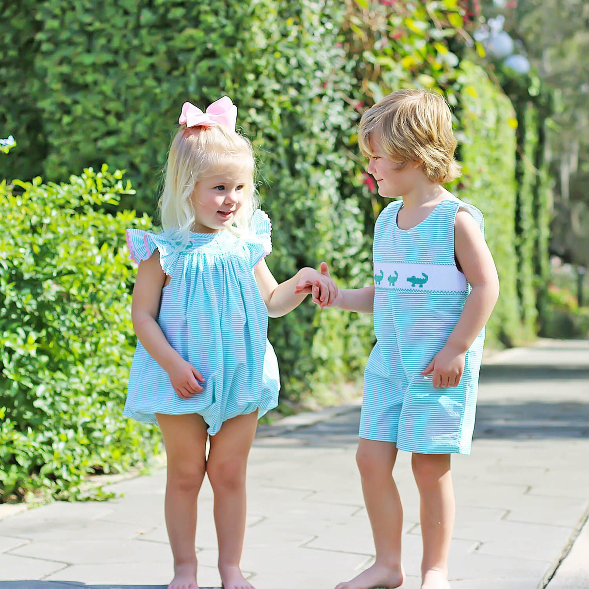 Green Seersucker Alligator Smocked Bubble