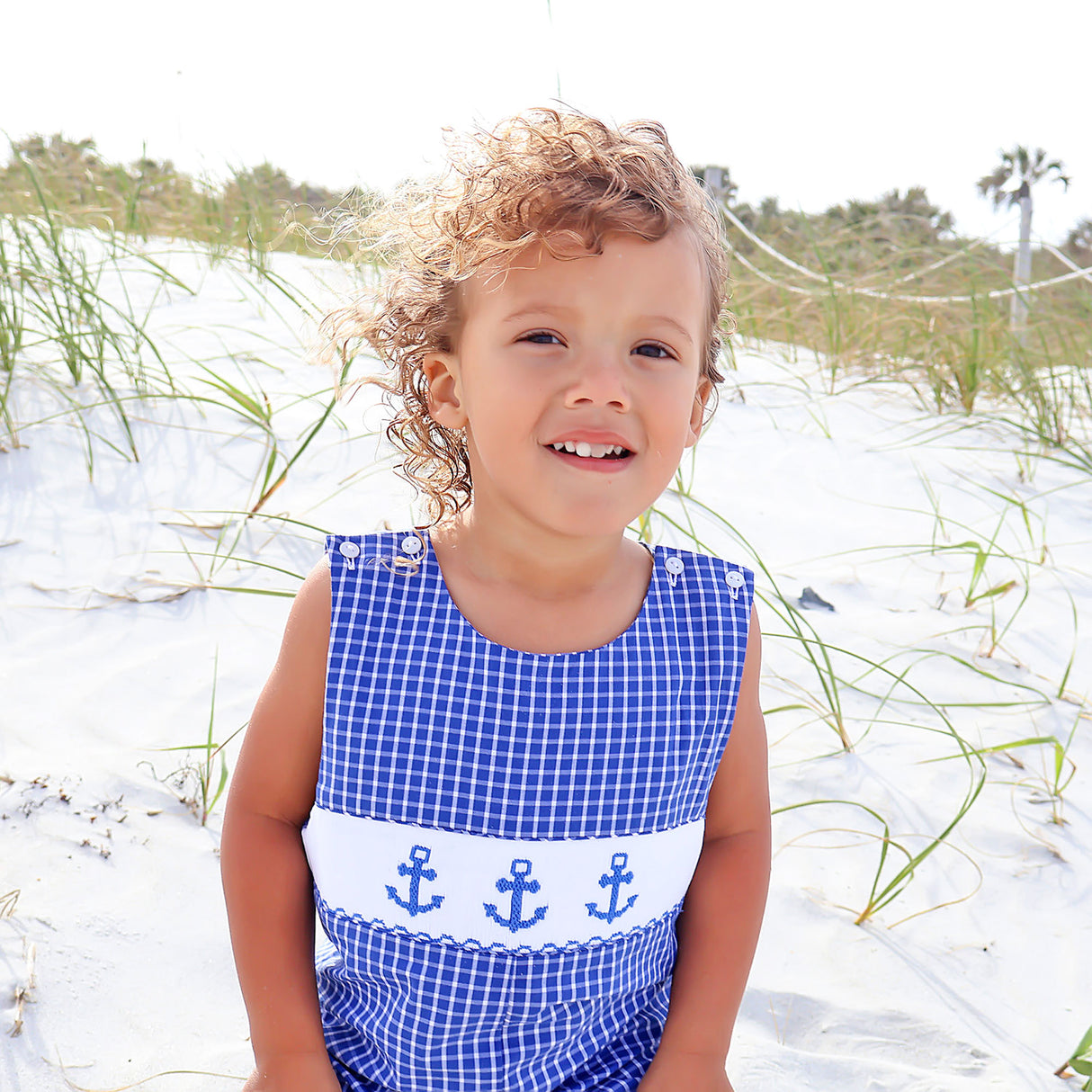 Anchor Smocked Blue Windowpane Jon Jon