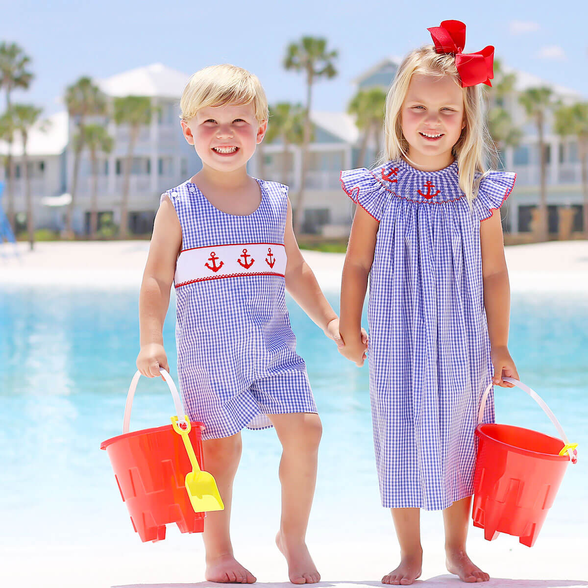 Red Anchor Smocked Royal Blue Jon Jon