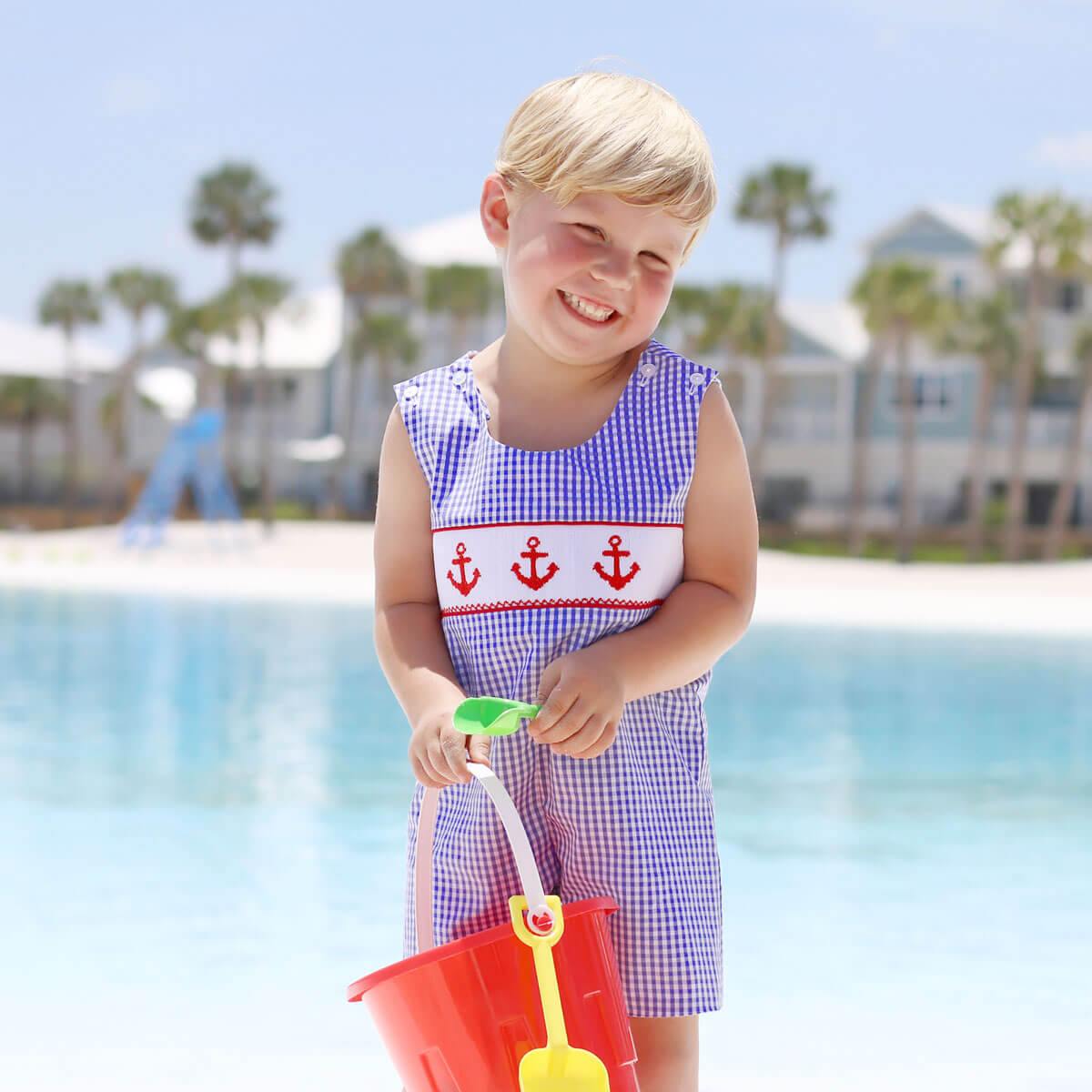 Red Anchor Smocked Royal Blue Jon Jon