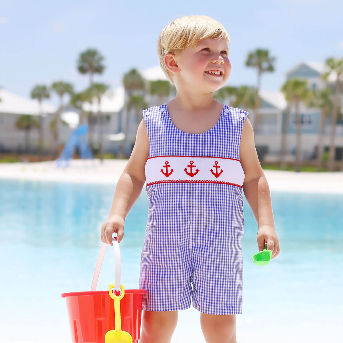 Red Anchor Smocked Royal Blue Jon Jon