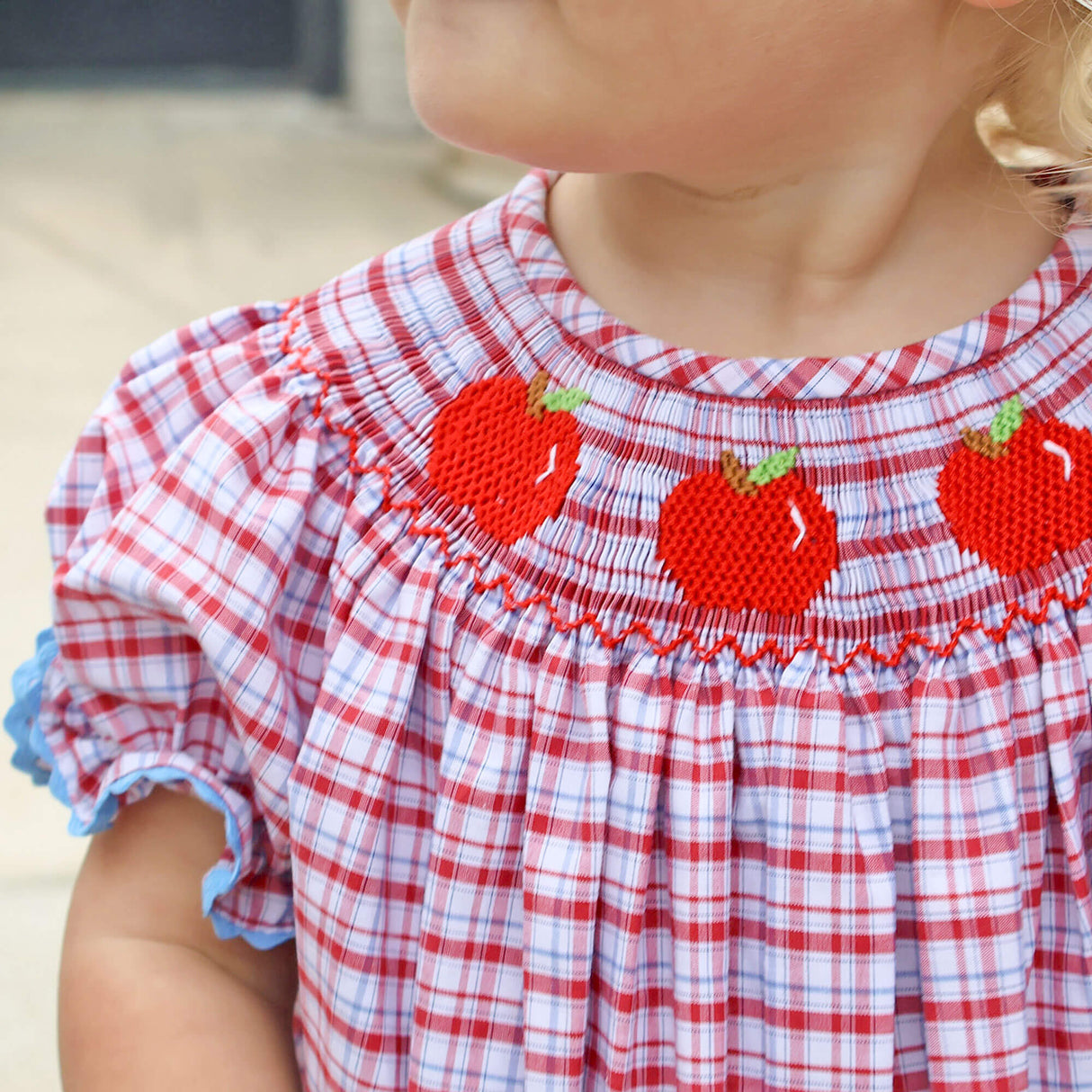 Apple Smocked Red Plaid Bishop Bubble
