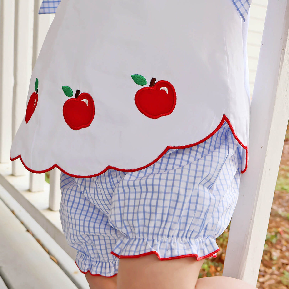 Apple Scalloped Light Blue Windowpane Mila Bloomer Set