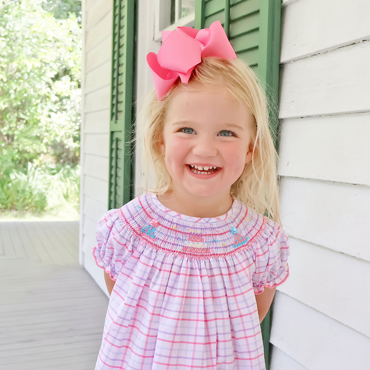 Birthday Celebration Smocked Rainbow Plaid Bishop Dress