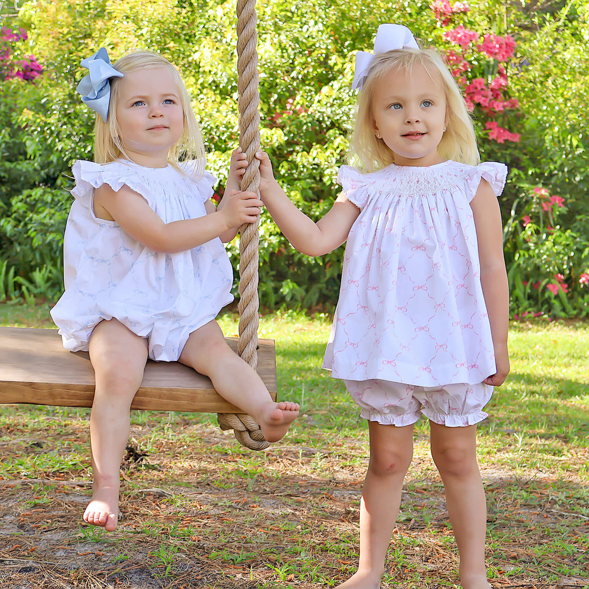 Little Pink Bow Smocked Angel Sleeve Bloomer Set