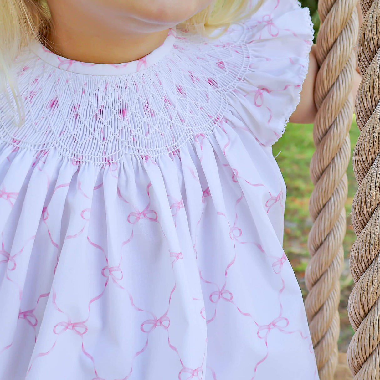 Little Pink Bow Smocked Angel Sleeve Dress