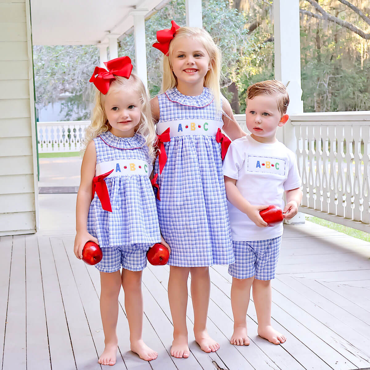 ABC Smocked Blue Plaid Short Set