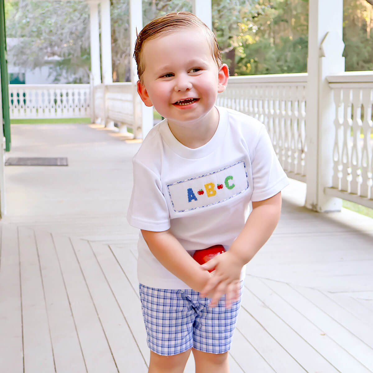ABC Smocked Blue Plaid Short Set