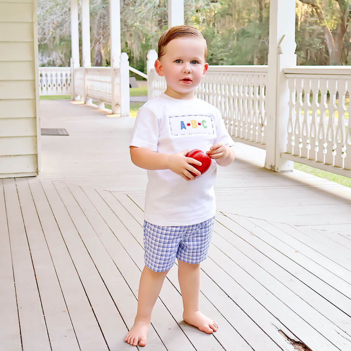 ABC Smocked Blue Plaid Short Set