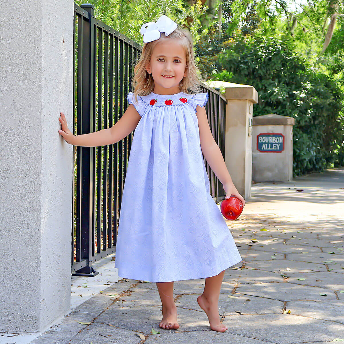 Apple Smocked Blue Floral Angel Sleeve Dress