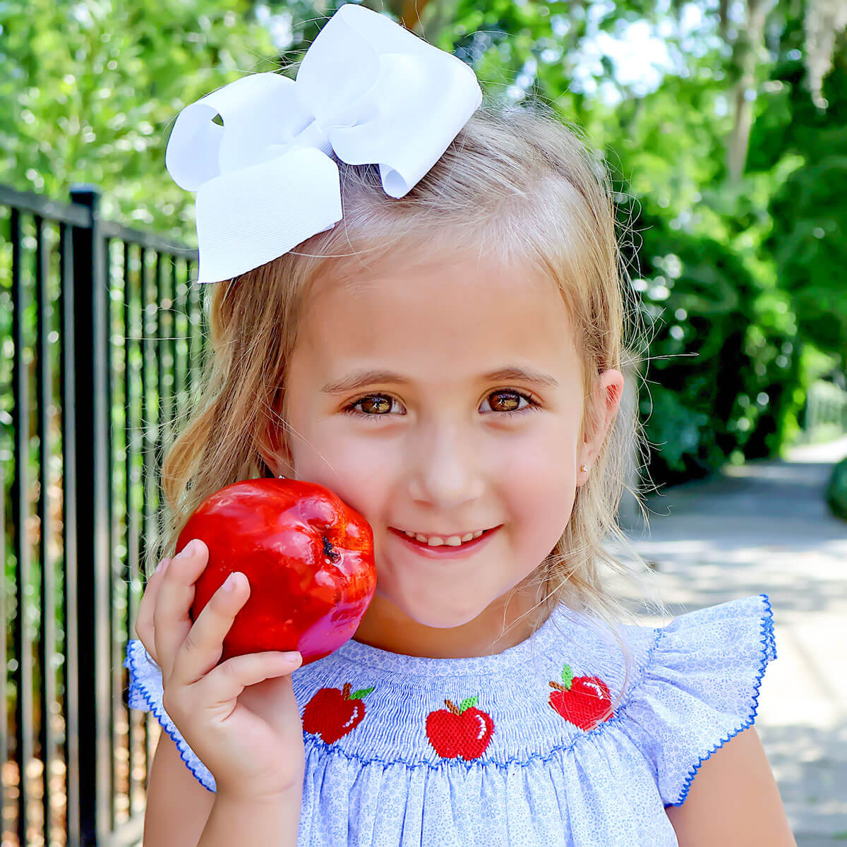 Apple Smocked Blue Floral Angel Sleeve Dress