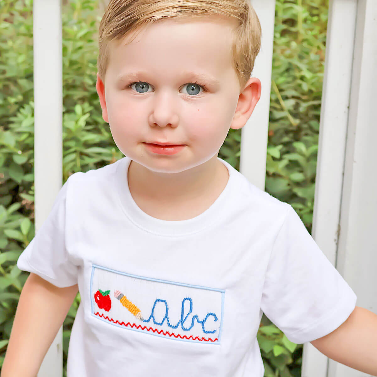 Pencil Smocked Light Blue Pique Short Set