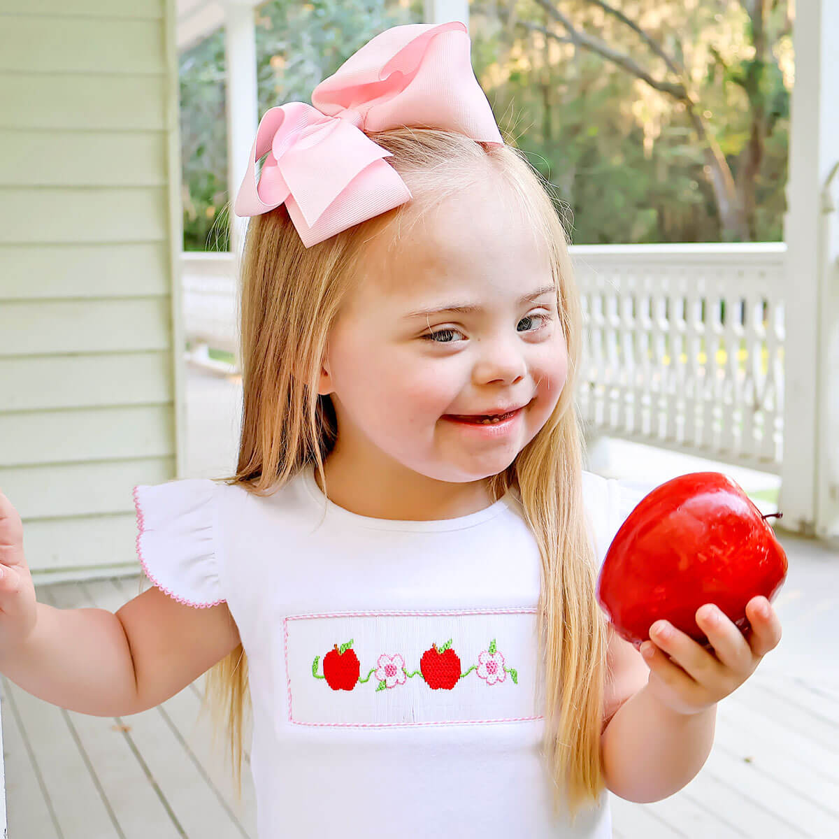 Apple & Flower Smocked Pink Gingham Short Set