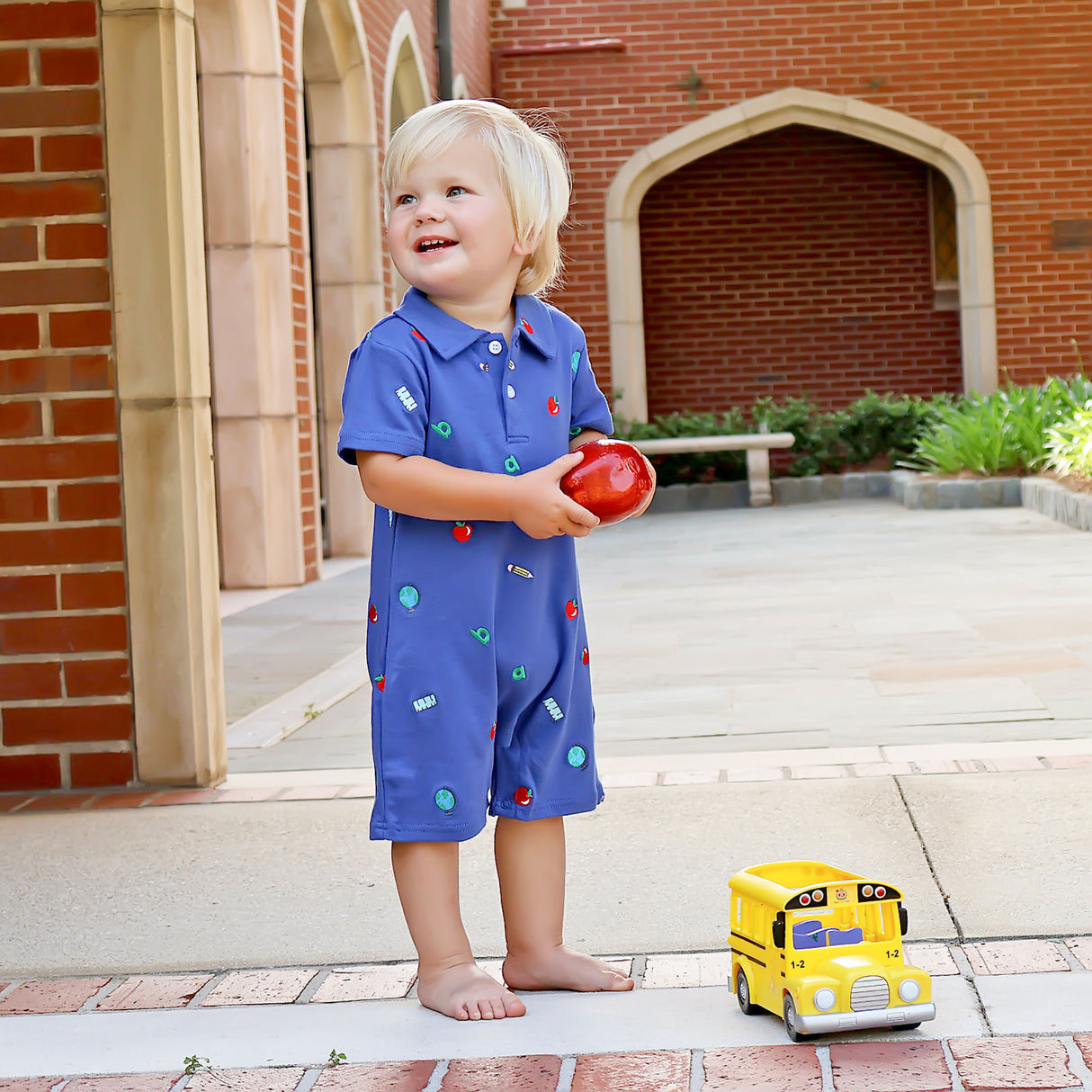 School Rules Blue Polo Romper
