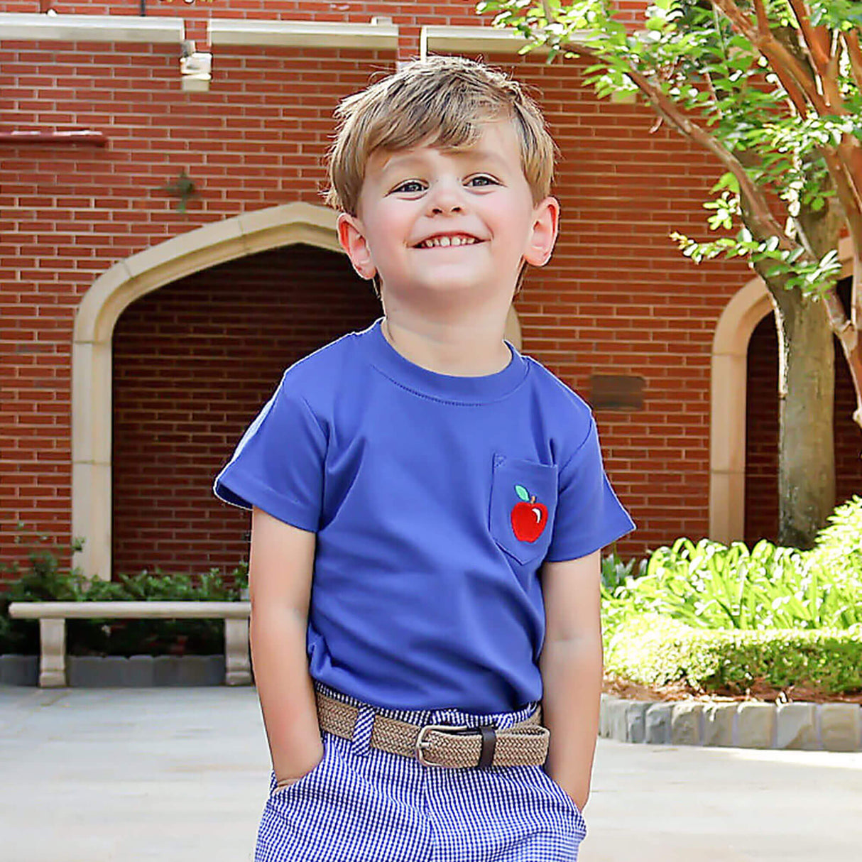 Apple Blue Short Sleeve Pocket Shirt
