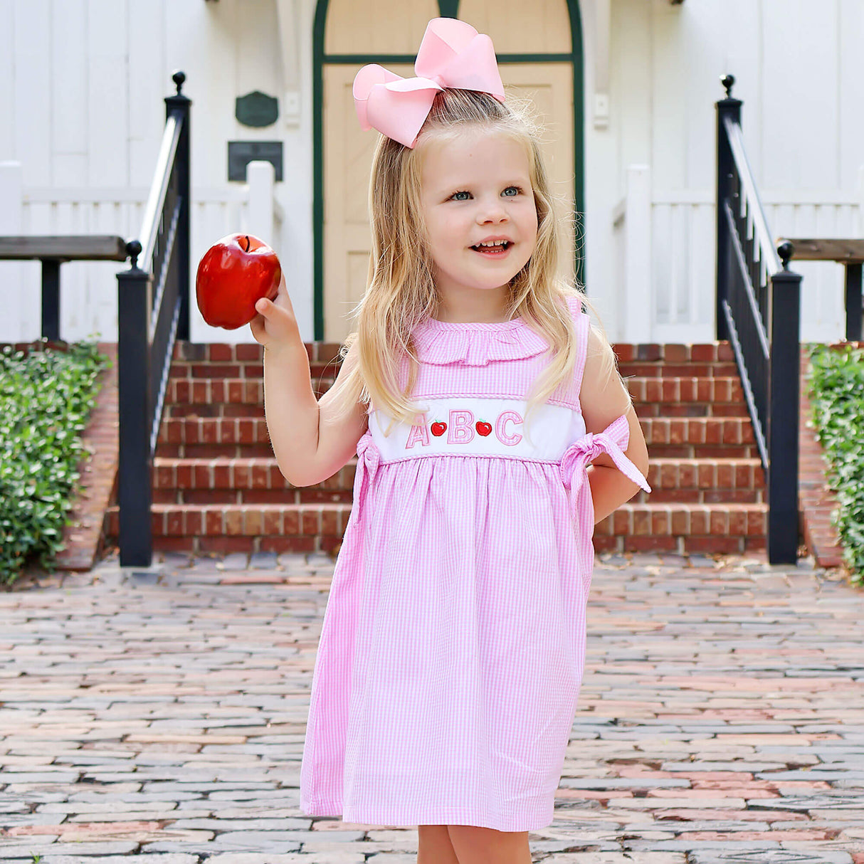 Apple & ABC Pink Gingham Ruffle Collared Dress
