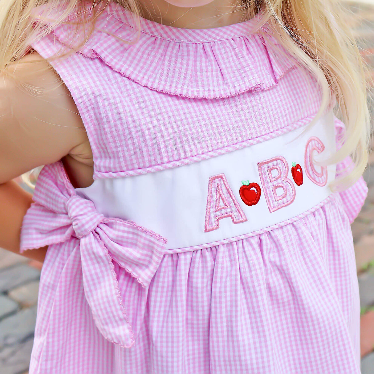 Apple & ABC Pink Gingham Ruffle Collared Short Set