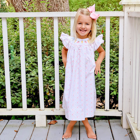 Pink Apple & Pencil Floral Smocked Dress