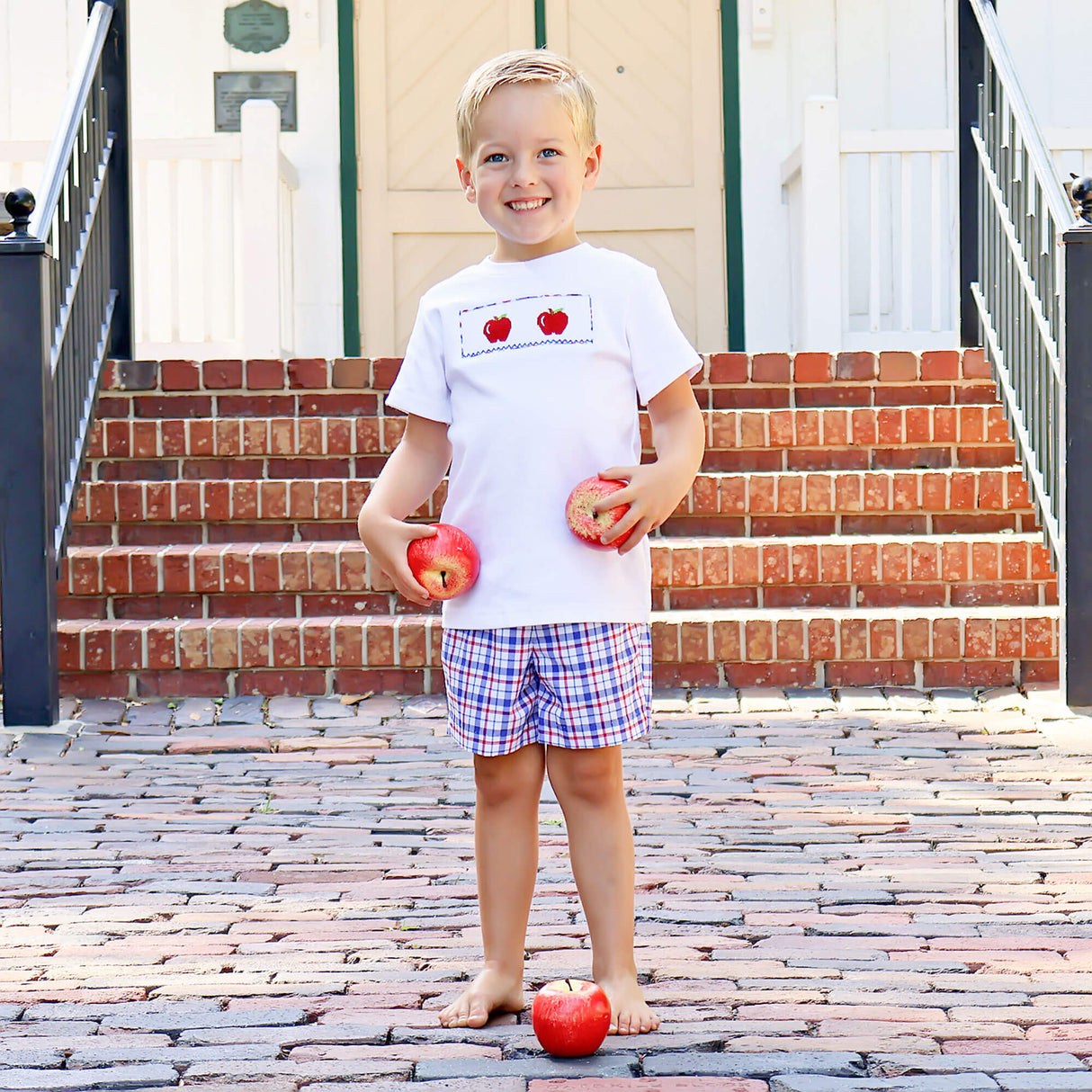 Apple Smocked Plaid Short Set