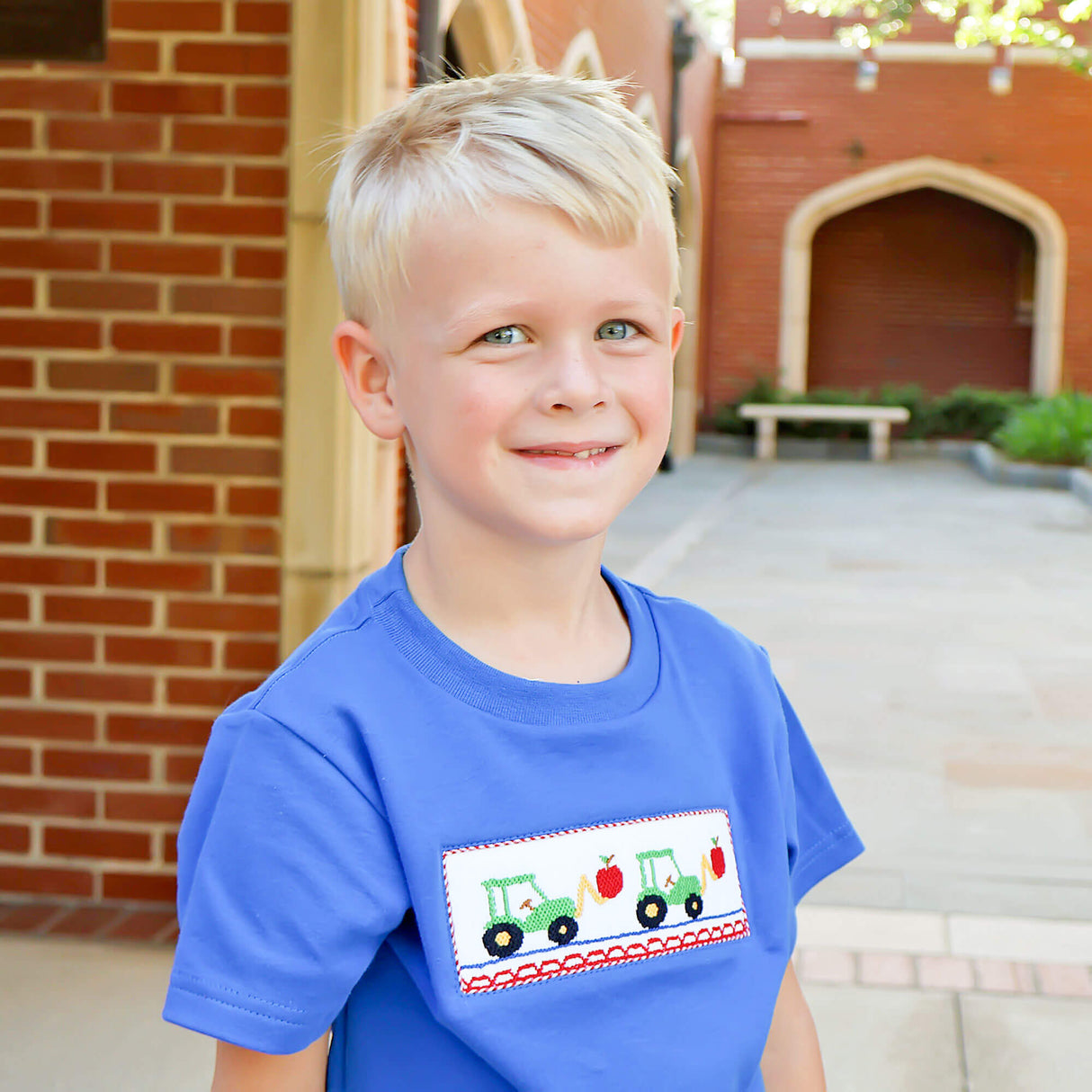 Apple Tractor Smocked Short Set