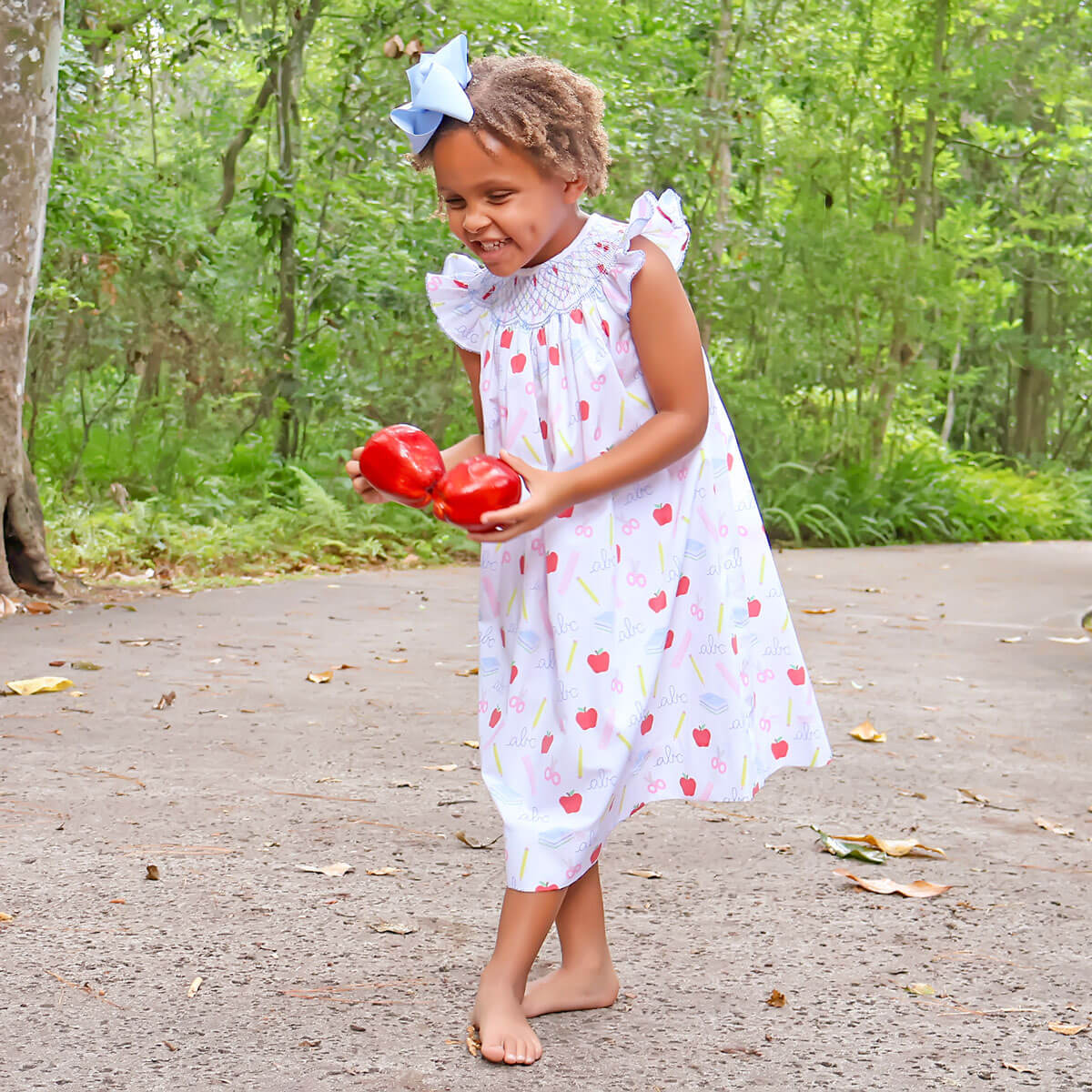 School Essentials Print Smocked Angel Sleeve Dress